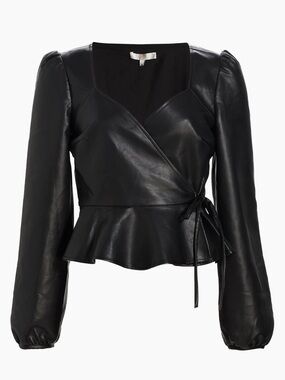 WAYF Faux Leather Wrap Top, Size XSMALL